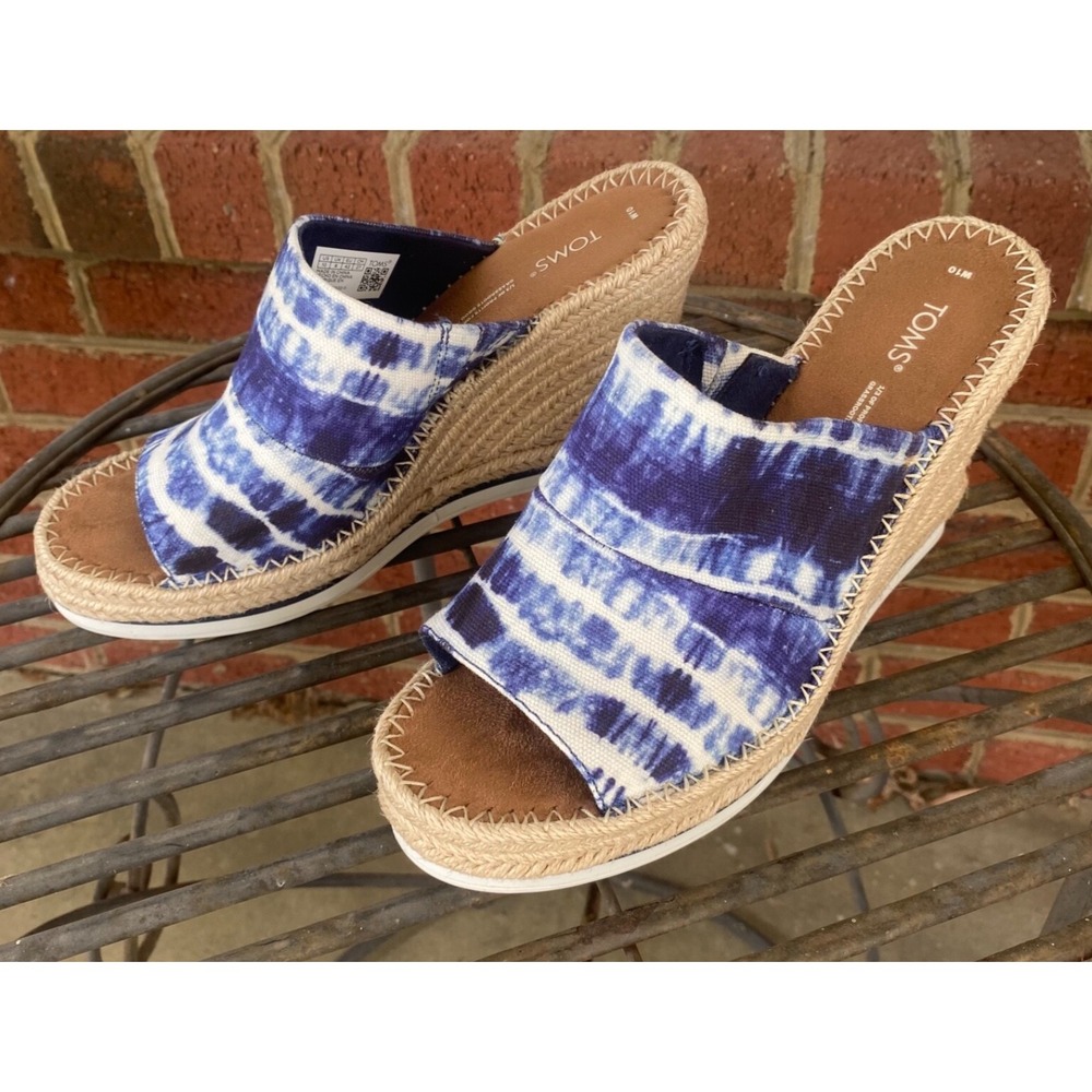 Toms Monica Tie Dye Shoe 10 Wide Blue White Mule Beach‎ Cruise Boho July 4